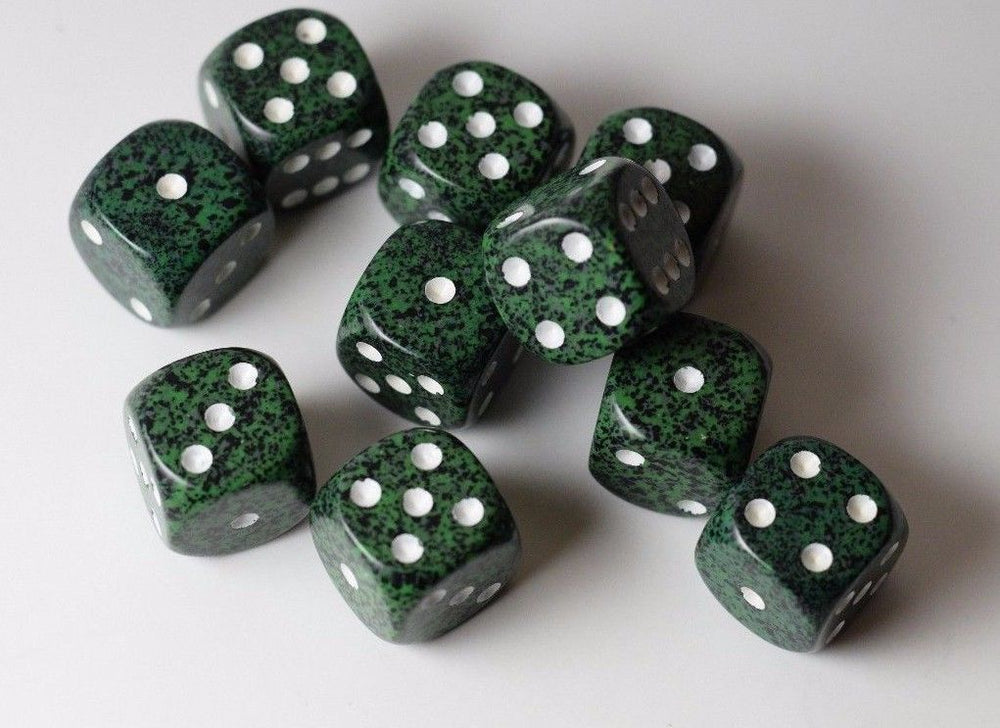 Recon Speckled 16mm D6 Pipped | Sold Per Die (Green/White) (Online Only)