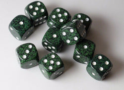 Recon Speckled 16mm D6 Pipped | Sold Per Die (Green/White) (Online Only)