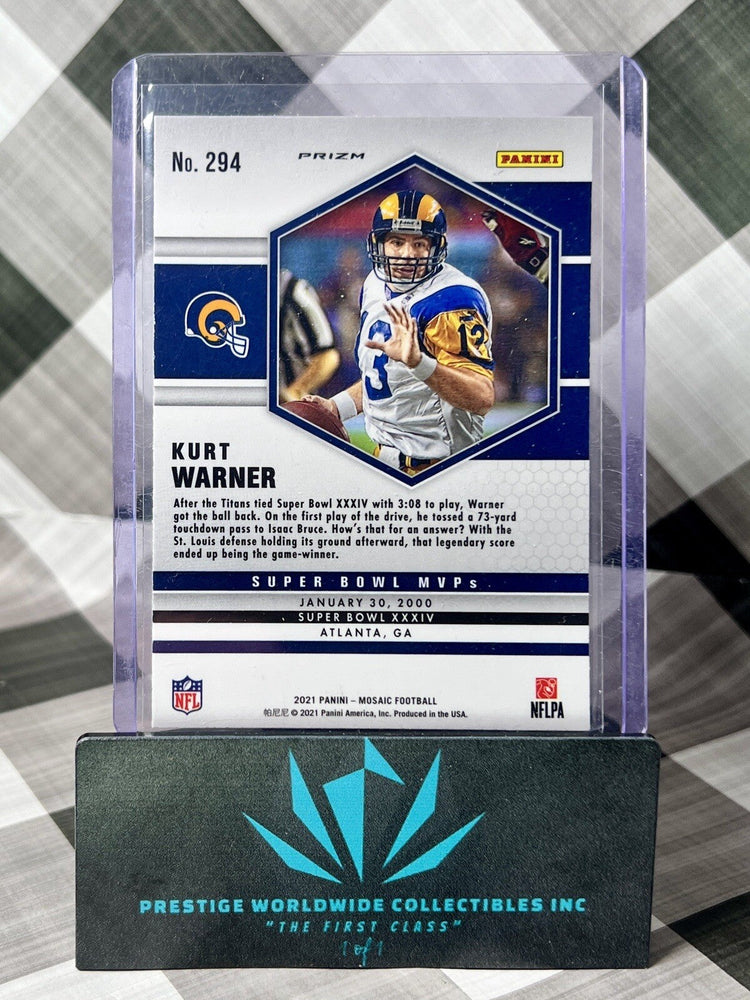 Kurt Warner 2021 Panini Mosaic Super Bowl MVPs Yellow Reactive #294 LA Rams SP (ONLINE ORDER ONLY)
