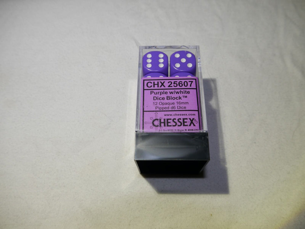 Opaque 16mm D6 RPG Chessex Dice (10 Dice) - Purple - Opaque Purple w/ White Pips (Online Only)