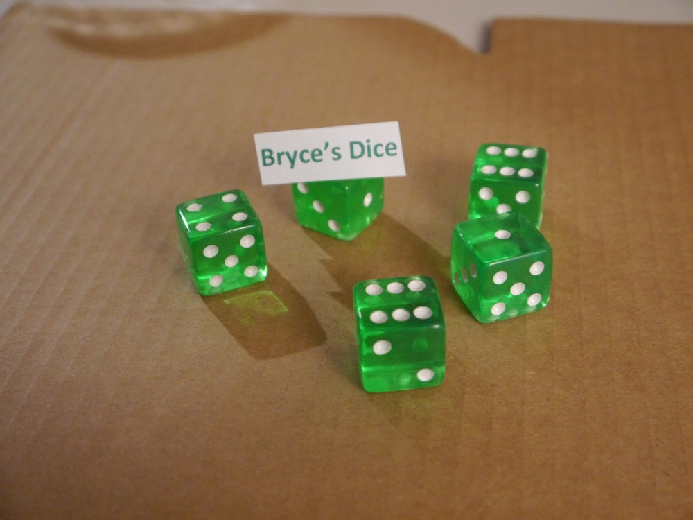 NEW Set of 5 Green Transparent Large Casino Size 19mm Dice Green Great Quality (Online Only)