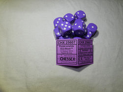 Opaque 16mm D6 RPG Chessex Dice (10 Dice) - Purple - Opaque Purple w/ White Pips (Online Only)