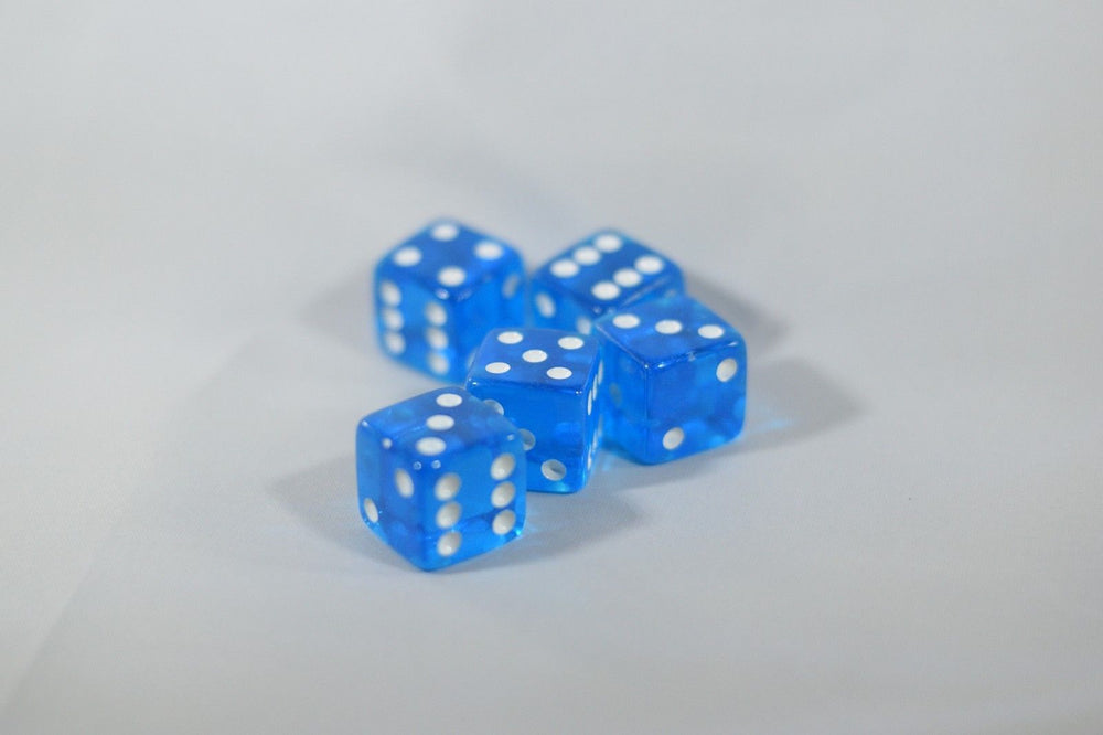 5 BRAND NEW BLUE  DICE 19mm 5 Great DICE Casino PLAY Home Games Crafts BIG FUN (Online Only)