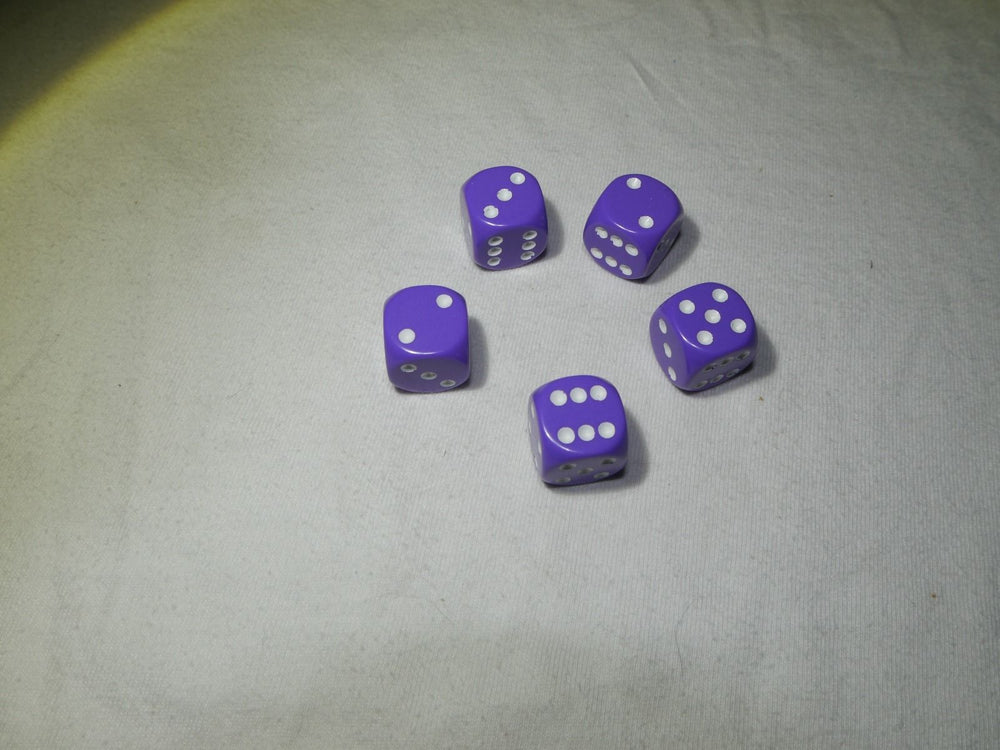Opaque 16mm D6 RPG Chessex Dice (10 Dice) - Purple - Opaque Purple w/ White Pips (Online Only)