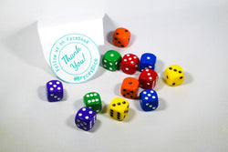 New Dice 12mm 6-sided Red Orange Yellow Green Blue Purple Small Rainbow 12 Dice (Online Only)