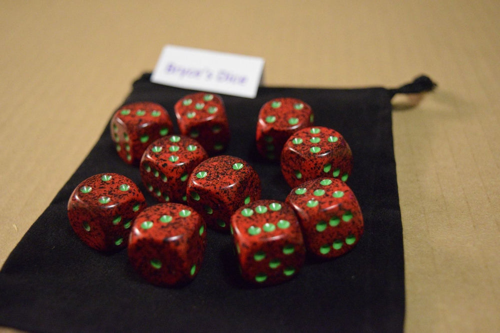 Strawberry Speckled 16mm D6 Pipped | Red/Black/Green (sold per piece) (Online Only)