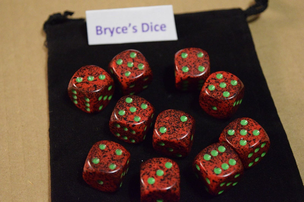 Strawberry Speckled 16mm D6 Pipped | Red/Black/Green (sold per piece) (Online Only)