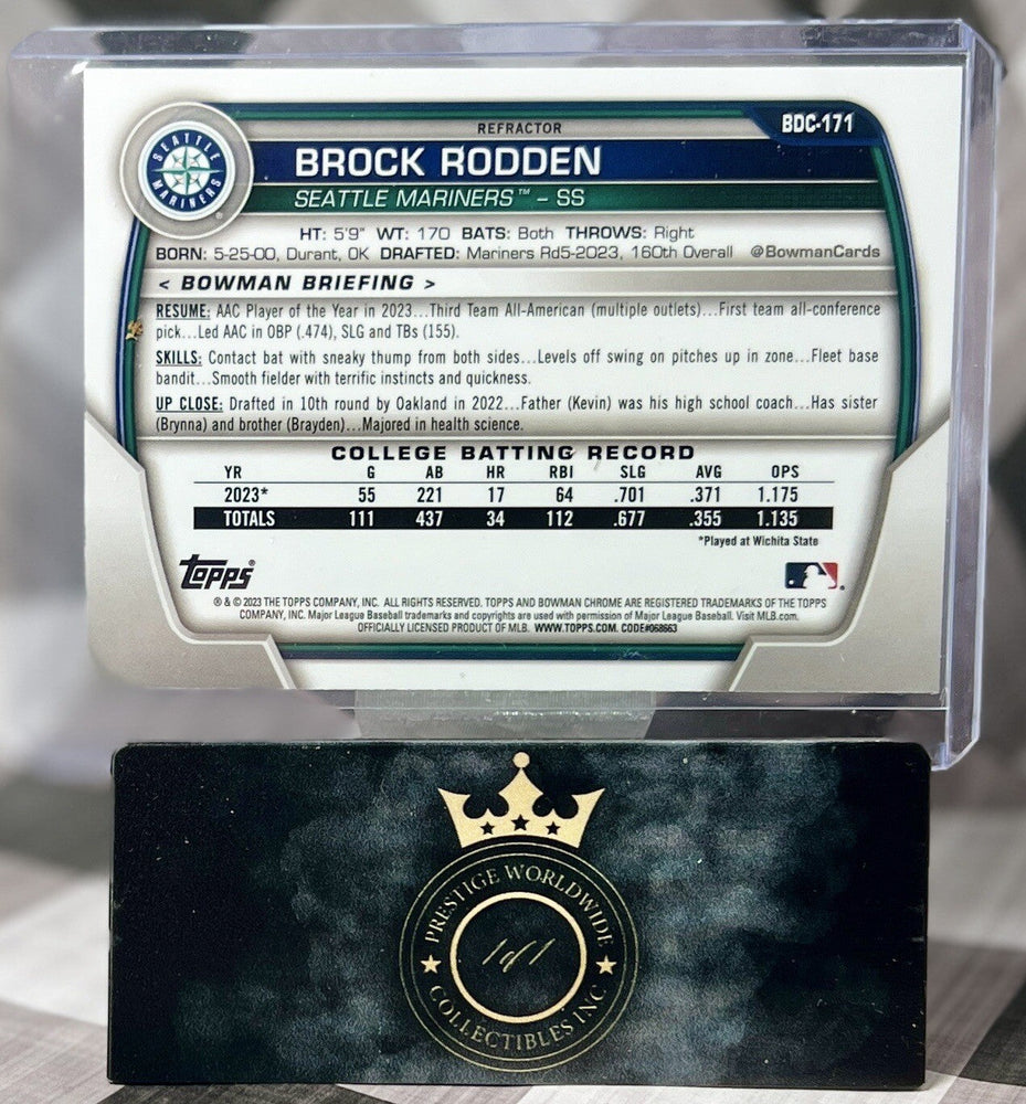 Brock Rodden 2023 Bowman Draft 1st Chrome Refractor #BDC-171 Seattle Mariners RC (ONLINE ORDER ONLY)
