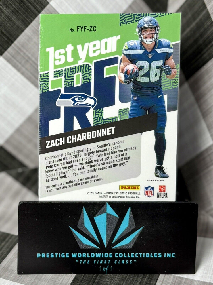 Zach Charbonnet 2023 Donruss Optic 1st Year Rookie Patch #FYF-ZC Seahawks RC (ONLINE ORDER ONLY)