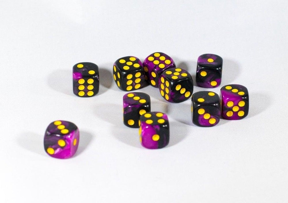 New Royal Purple and Black Dice with Yellow Pips 12mm D6 RPG Dice (10) Yahtzee (Online Only)
