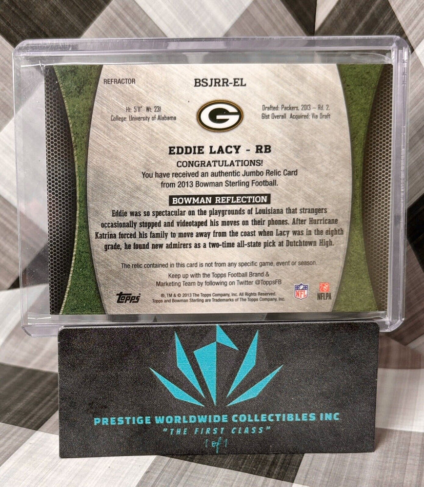 Eddie Lacy 2013 Bowman Sterling Refractor Rookie Jumbo Patch /75 #BSJRR-EL GB RC (ONLINE ORDER ONLY)