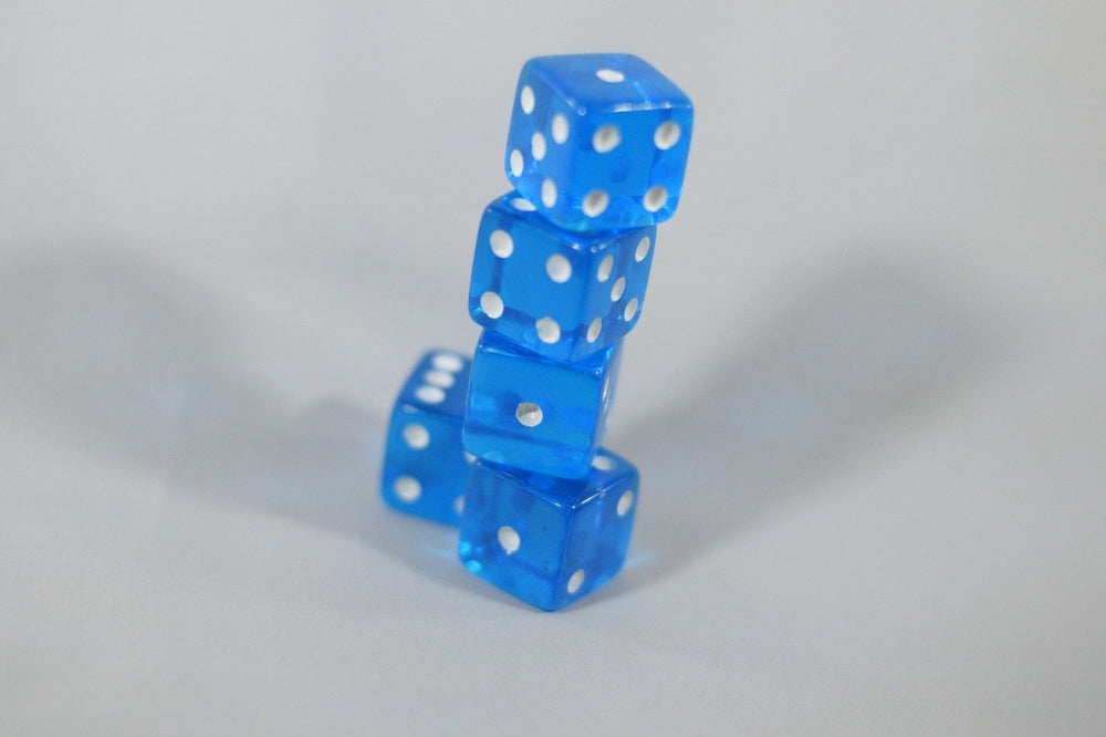 5 BRAND NEW BLUE  DICE 19mm 5 Great DICE Casino PLAY Home Games Crafts BIG FUN (Online Only)