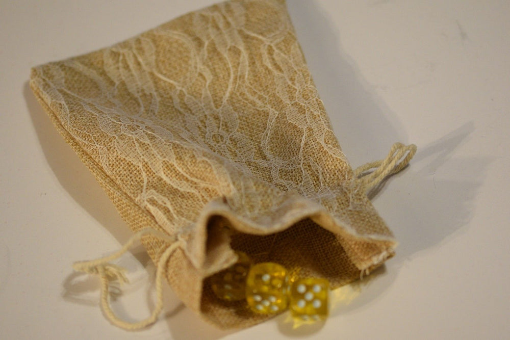 Burlap w/ Ivory Lace Gift Bag Cards RPG Game Dice Bag Counter Pouch 5" x 6.5" (Online Only)
