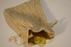 Burlap w/ Ivory Lace Gift Bag Cards RPG Game Dice Bag Counter Pouch 5" x 6.5" (Online Only)