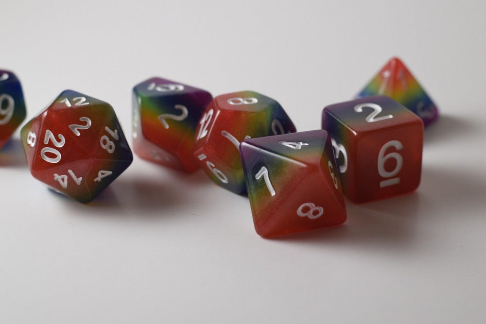 New Rainbow Aurora Poly Dice Set Blue Green Yellow Orange Red Purple (7) RPG DnD (Online Only)