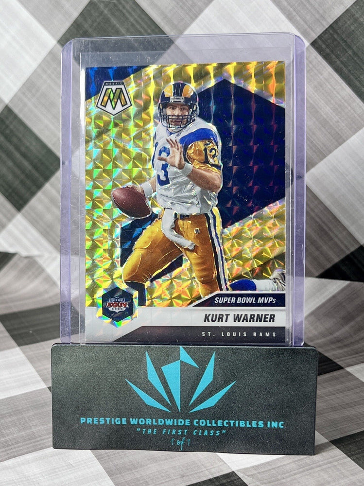 Kurt Warner 2021 Panini Mosaic Super Bowl MVPs Yellow Reactive #294 LA Rams SP (ONLINE ORDER ONLY)