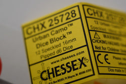 Urban Camo Speckled 16mm D6 Pipped | Sold Per Die (Black/Grey/Yellow)