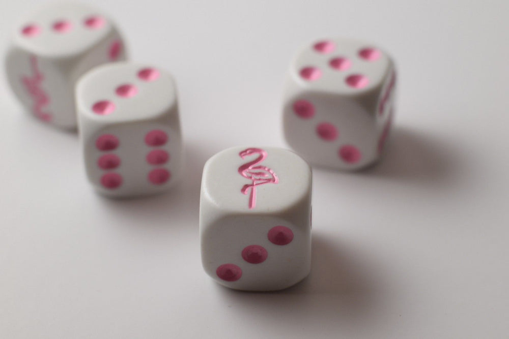 NEW White Dice with Pink Flamingo Dice 6 Sided Bunco RPG Game D6 16mm (sold per piece) (Online Only)