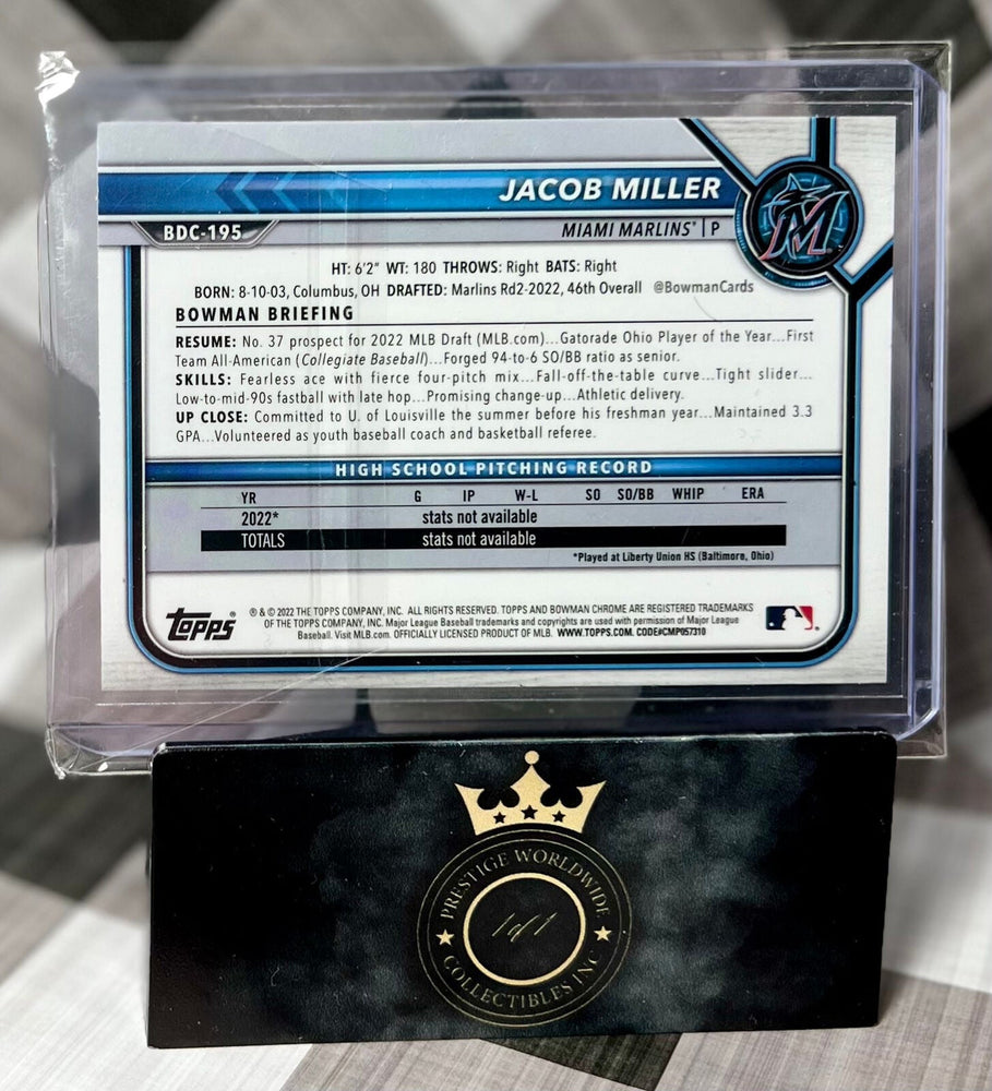 Jacob Miller 2022 Bowman Chrome Prospects 1st BW Raywave #BCP-195 Miami Marlins (ONLINE ORDER ONLY)