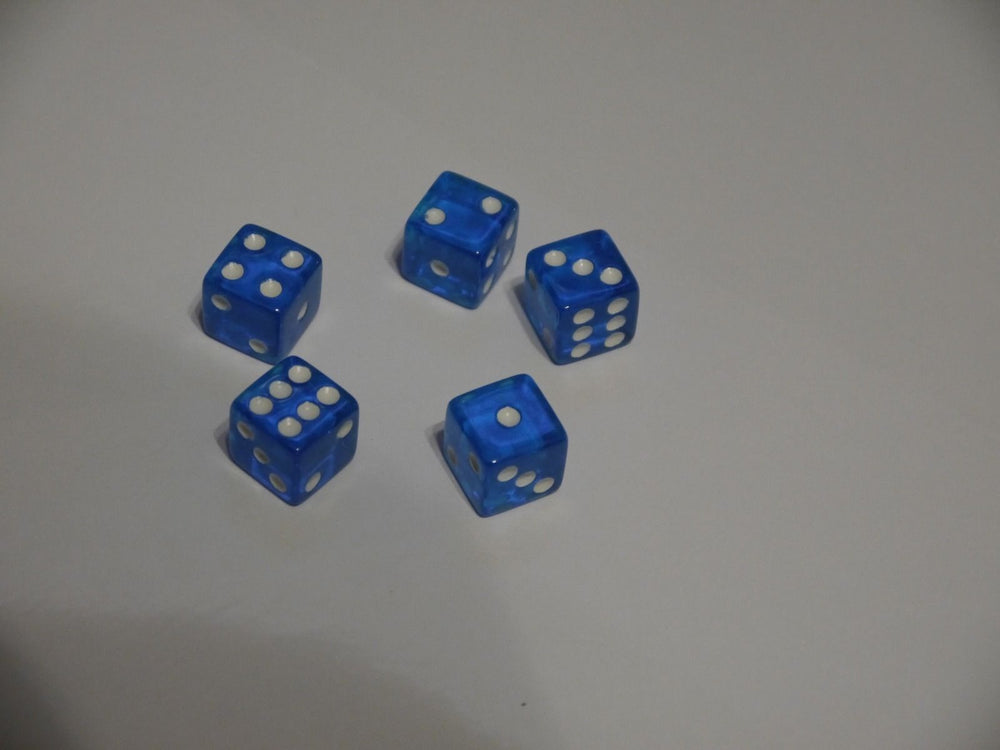 NEW 5 Transparent Blue White Pip RPG Bunco Gaming Dice Set 16mm D6 Home Casino (Online Only)