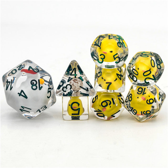 Chicken Family 7-Dice Set w/Green Numbers Dnd Dice Set + 30mm d20 (Online Only)