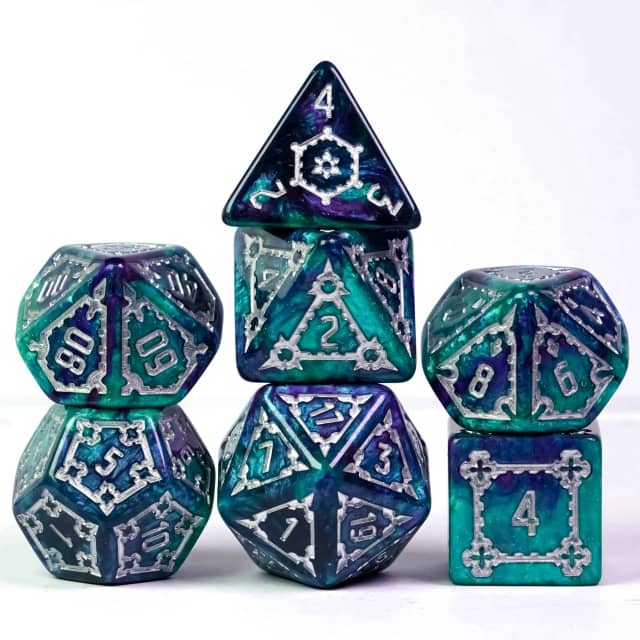 Two-Tone (Purple/Green) Huge Castle Dice (D6:25mm) 7-Dice (Online Only)