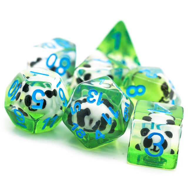 Panda on Green Field w/ Glitter 7-Dice Set (Online Only)