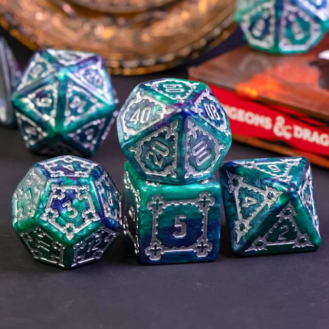 Two-Tone (Purple/Green) Huge Castle Dice (D6:25mm) 7-Dice (Online Only)