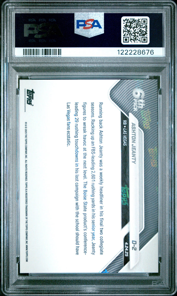 Graded 2025 Topps Now Ashton Jeanty #D2 Gold Foil /50 Rookie RC Football Card PSA 8 Near Mint (ONLINE ORDER ONLY)