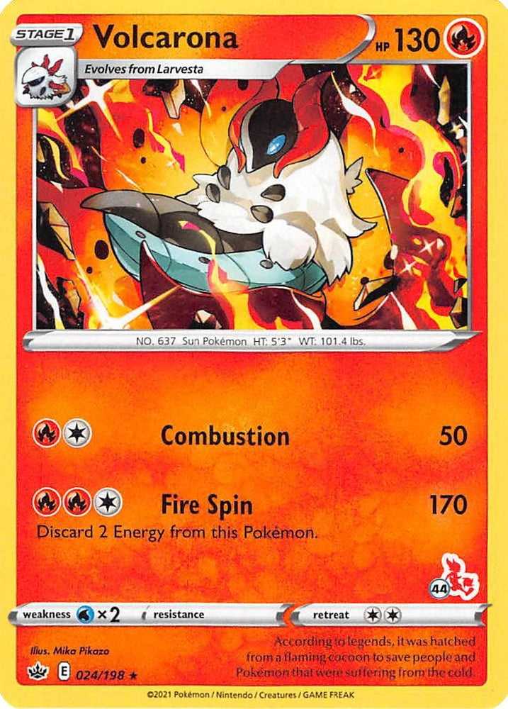 Volcarona (24/198) (Cinderace Stamp #44) [Battle Academy 2022] (Online Only)