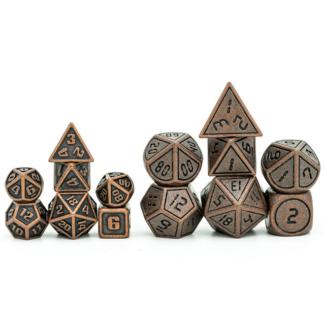 Copper Mini Metal Dice Ancient Effect | (10mm to 15mm) 7-Dice Udixi RPG (Online Only)