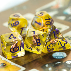 Sorcerer (Fire) Clear Yellow Dice Purple w/ Golden Fire 7-Dice Set Rpg (Online Only)