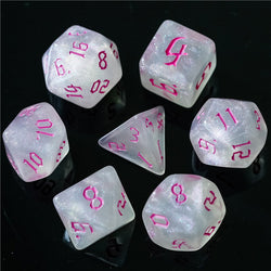 Glitter Party White Glitter Dice (Pink font) 7-Dice Set RPG DND (Online Only)