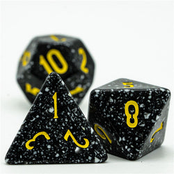 Freckled Black-&-White Homage 7-Dice Set w/Yellow Numbers Minimalist (Online Only)