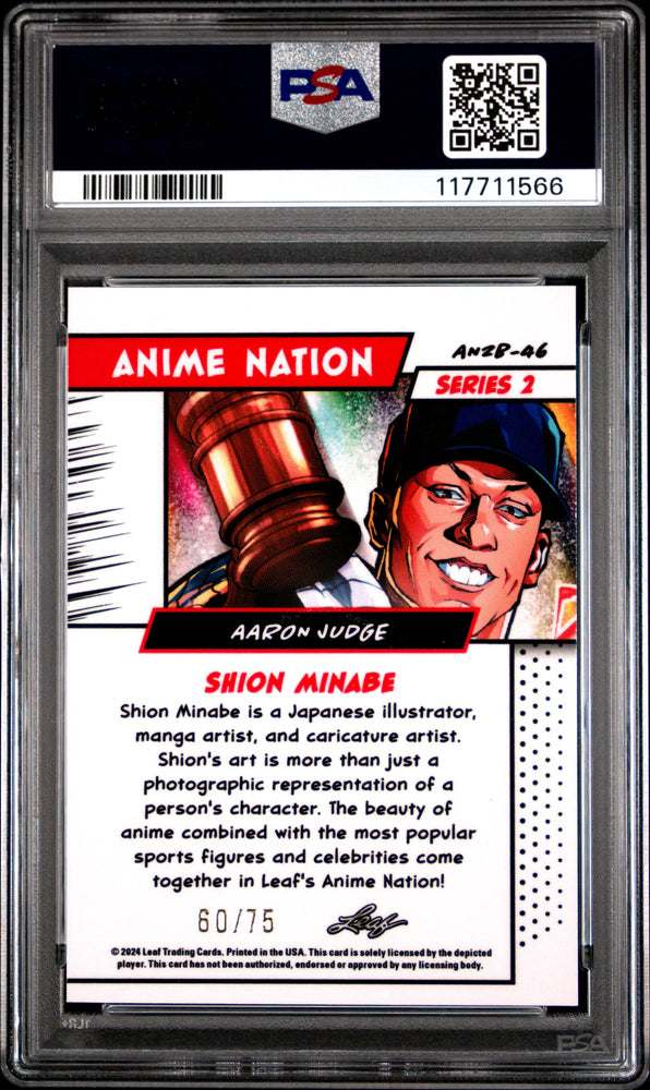 Graded 2024 Leaf Aaron Judge #AN2B46 Anime Nation Series 2 Blue /75 Baseball Card PSA 7 Near Mint (ONLINE ORDER ONLY)