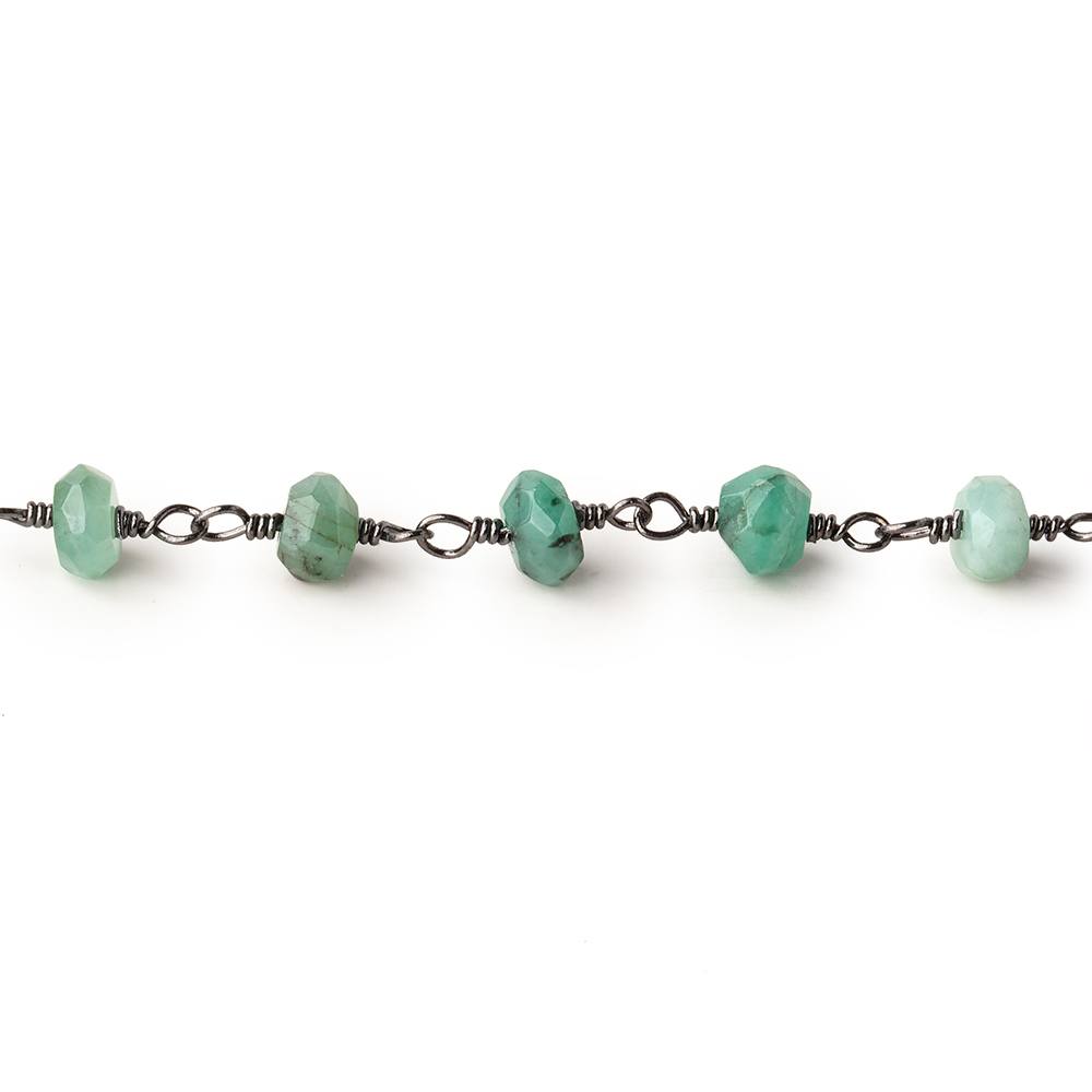 5mm Emerald Faceted Rondelles on Black Gold .925 Chain by the Foot (ONLINE ORDER ONLY)