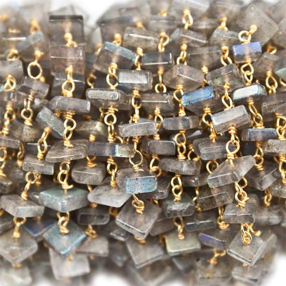 5mm Labradorite Plain Heshi on Vermeil Chain by the foot (ONLINE ORDER ONLY)