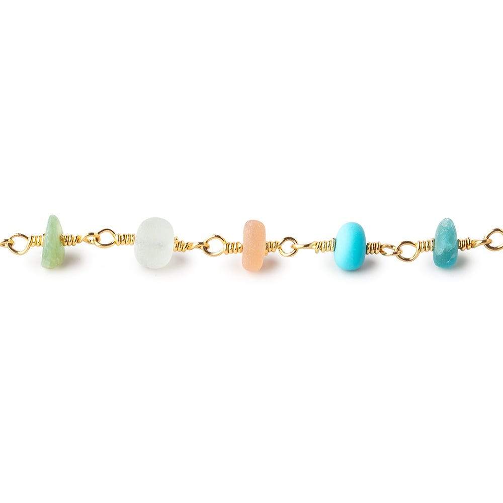 5mm Matte Multi Gem Plain Rondelle on Gold Plated Chain 30pcs (ONLINE ORDER ONLY)
