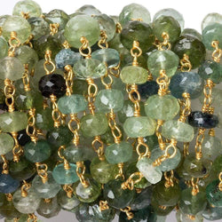 5mm Moss Aquamarine faceted rondelle Vermeil Chain by the foot 37 beads (ONLINE ORDER ONLY)