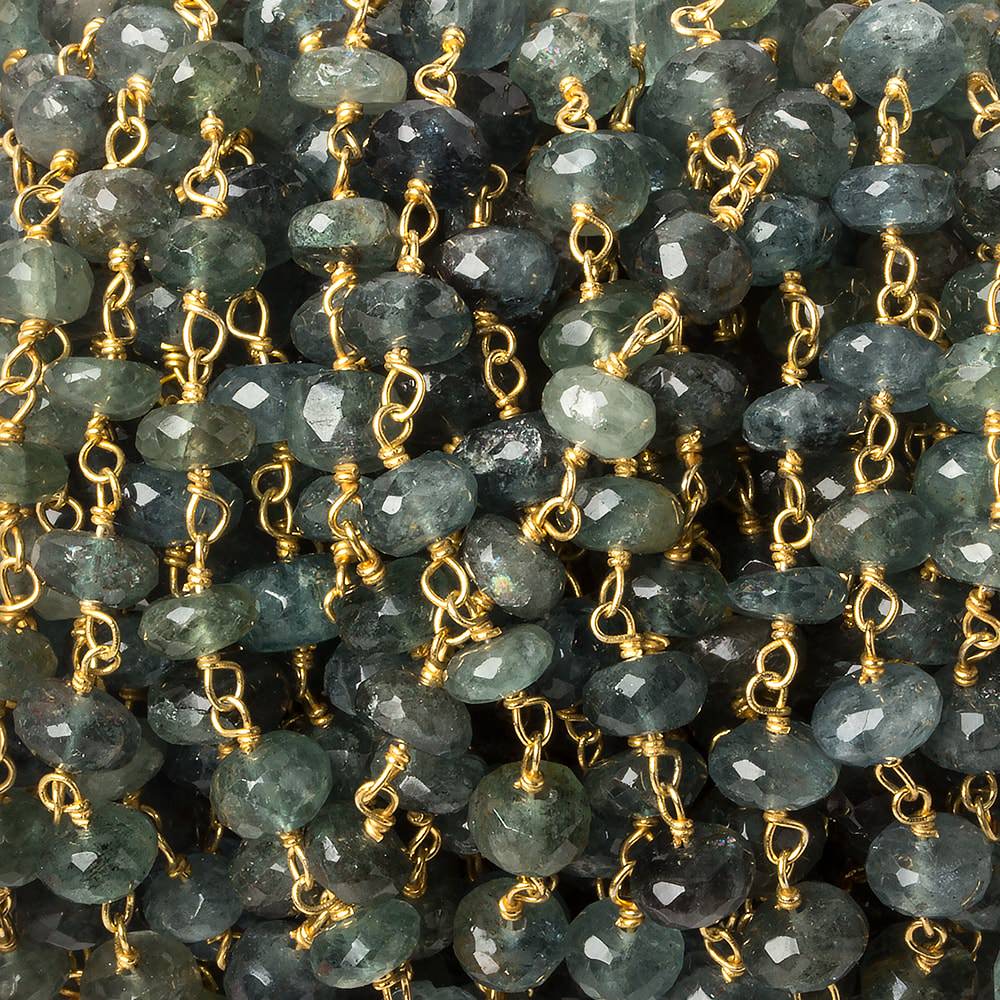 5mm Moss Aquamarine faceted rondelle Vermeil Chain by the foot 37 beads (ONLINE ORDER ONLY)