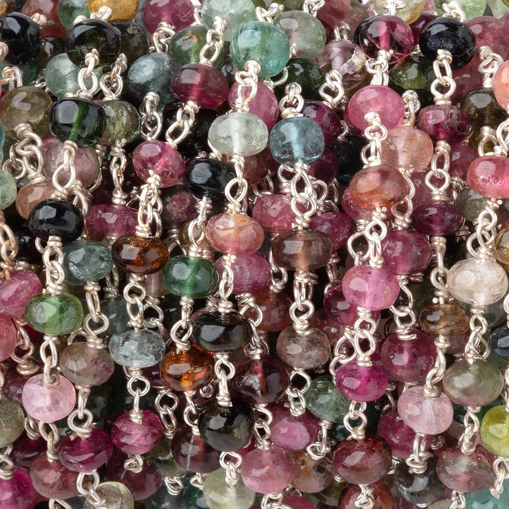 5mm Multi Color Tourmaline Plain Rondelles on Sterling Silver Chain (ONLINE ORDER ONLY)