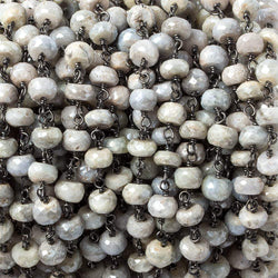 5.5mm Mystic Sapphire Faceted rondelle Black Gold over .925 Chain