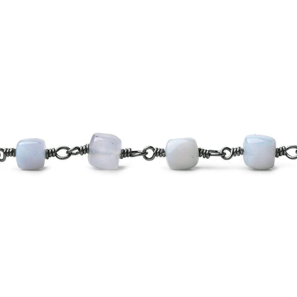 5mm Turkish Blue Chalcedony plain cube Black Gold plated Chain by the foot (ONLINE ORDER ONLY)