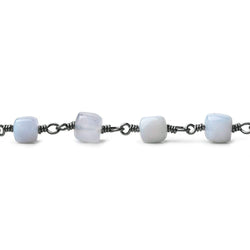 5mm Turkish Blue Chalcedony plain cube Black Gold plated Chain by the foot (ONLINE ORDER ONLY)