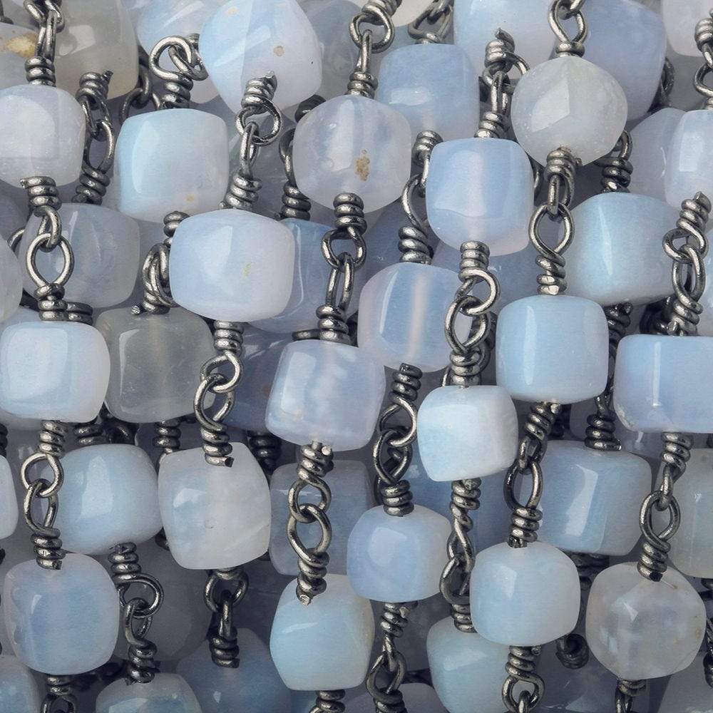 5mm Turkish Blue Chalcedony plain cube Black Gold plated Chain by the foot (ONLINE ORDER ONLY)