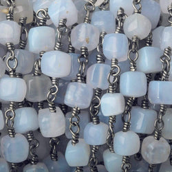 5mm Turkish Blue Chalcedony plain cube Black Gold plated Chain by the foot (ONLINE ORDER ONLY)