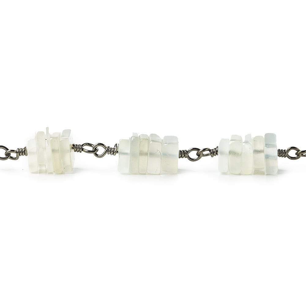5mm White Moonstone square heishi Black Gold .925 Chain by the foot (ONLINE ORDER ONLY)