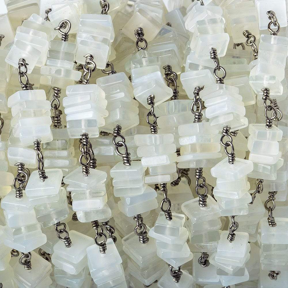 5mm White Moonstone square heishi Black Gold .925 Chain by the foot (ONLINE ORDER ONLY)