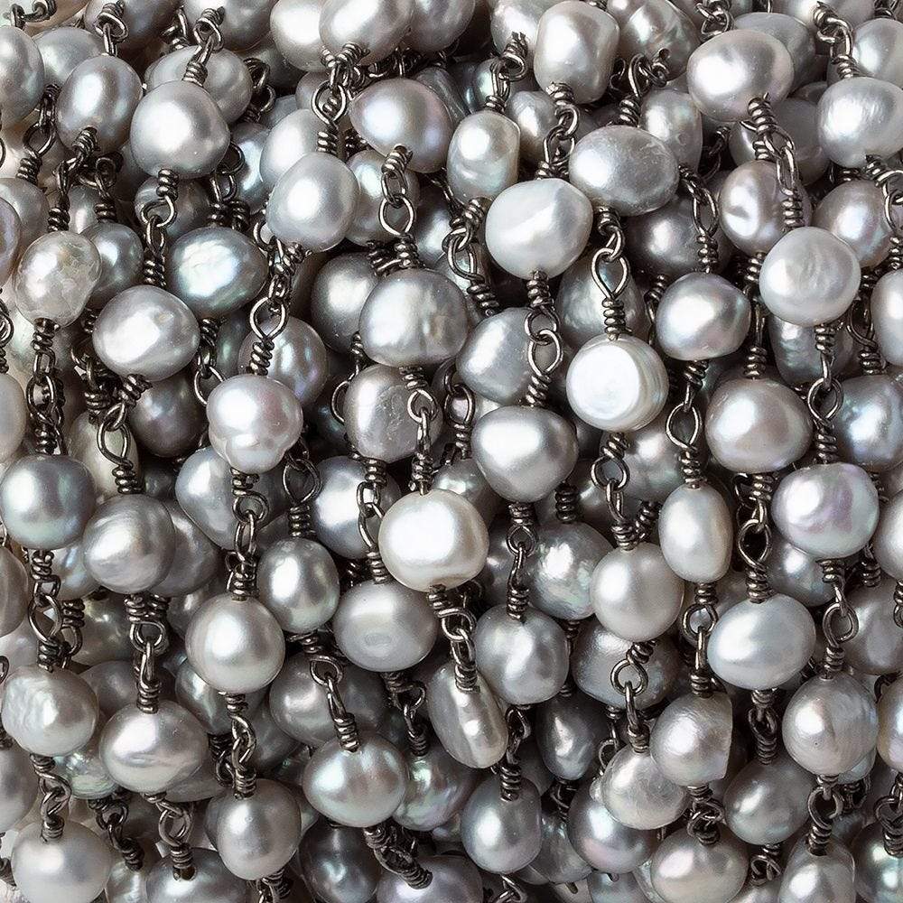 5x4-6x5mm Silver Baroque Pearls Black Gold plated Chain by the foot 25 pieces (ONLINE ORDER ONLY)