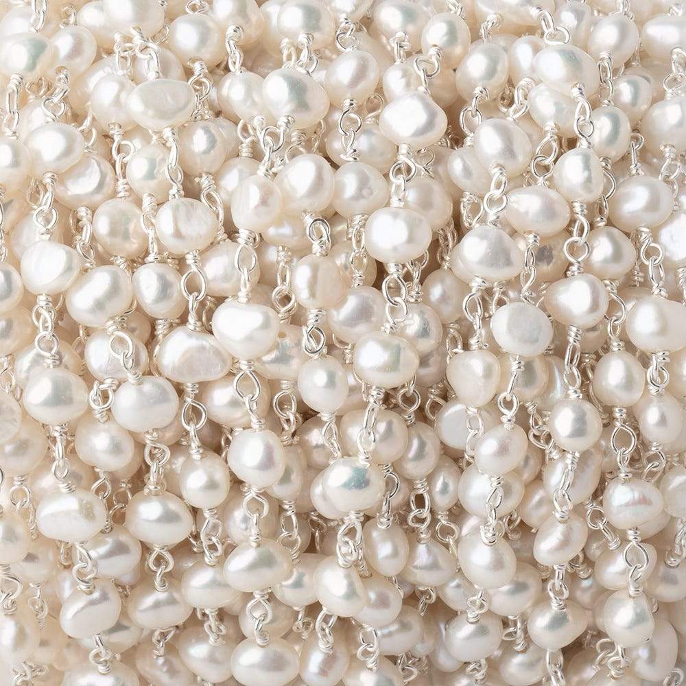 5x4mm Off White Baroque Pearl .925 Silver Chain  33 pieces (ONLINE ORDER ONLY)